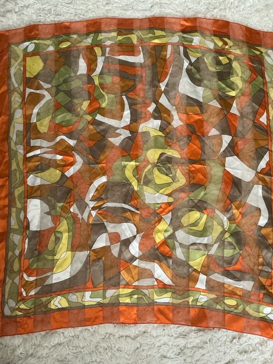 Vintage Accessories - VINTAGE 60s 70s Jumbo Orange Colorblock Scarf